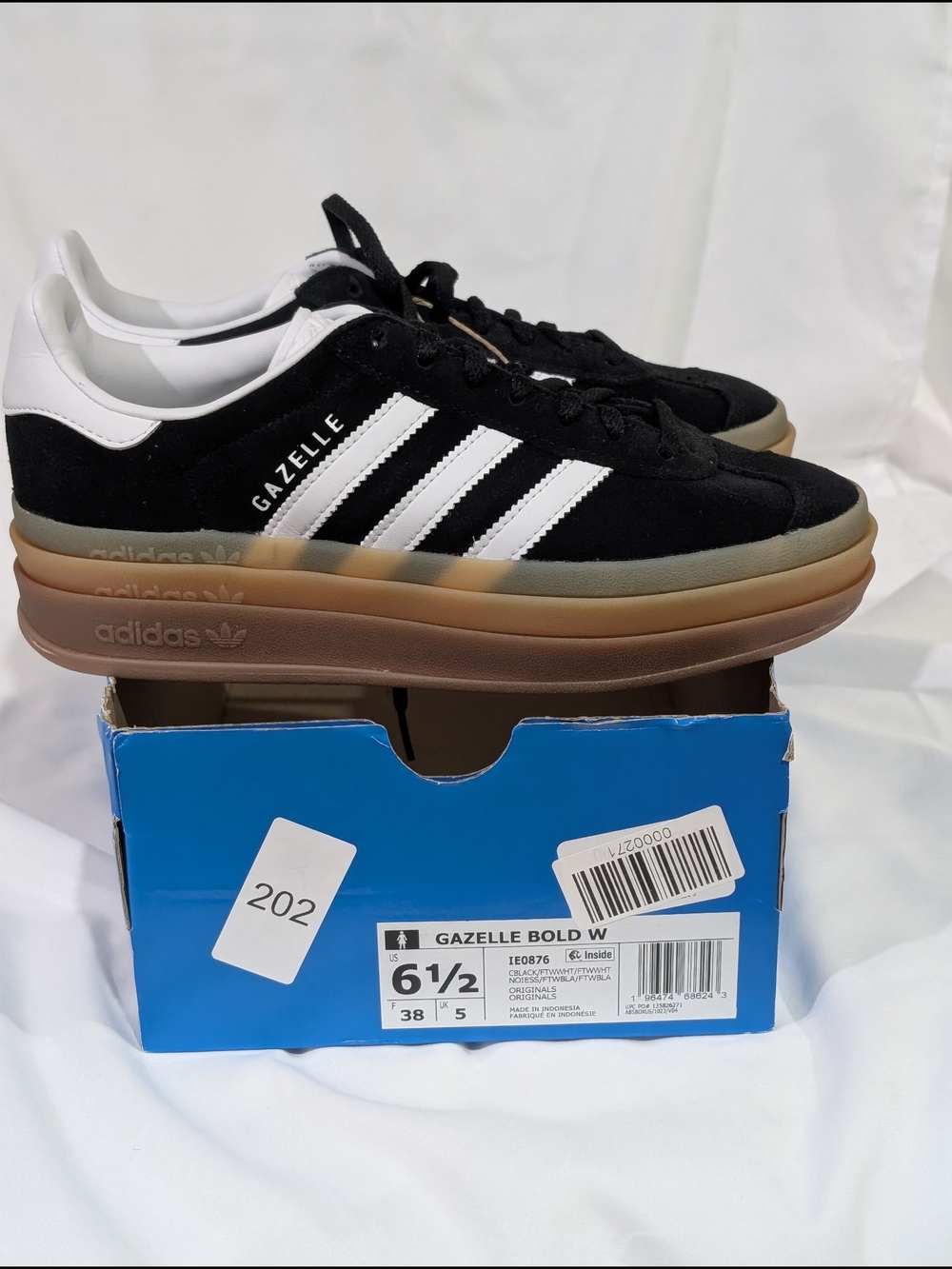New adidas Gazelle Bold Women's Black White Suede Sneakers
